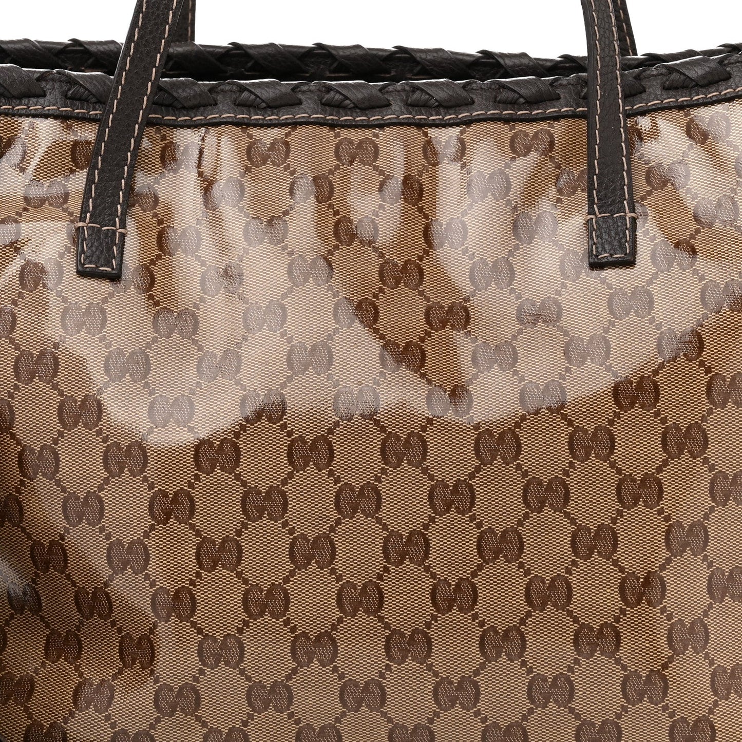 GUCCI GG CRYSTAL COATED CANVAS BAMBOO TASSAL TOTE