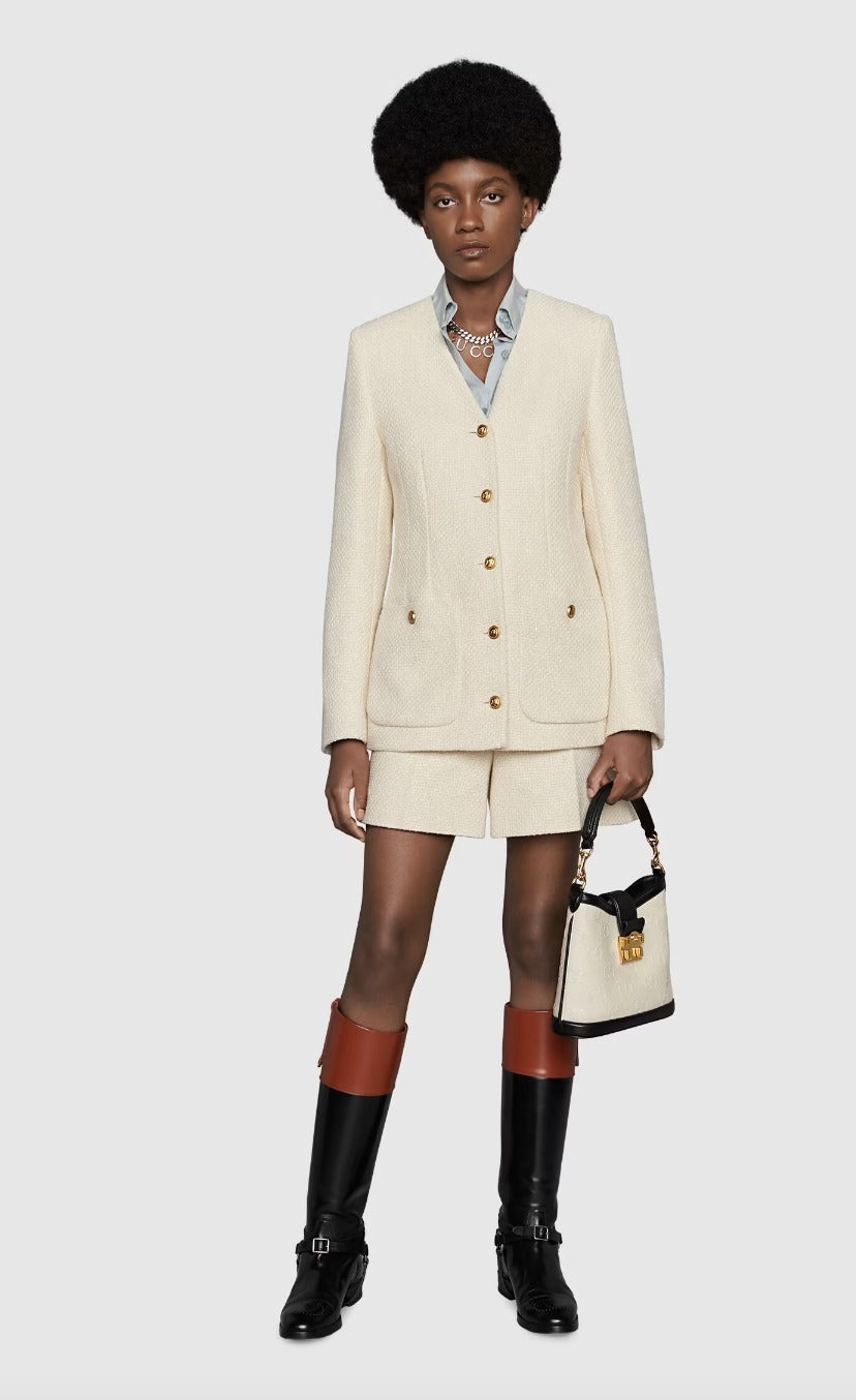 GUCCI GG EMBOSSED LEATHER SHOULDER BAG