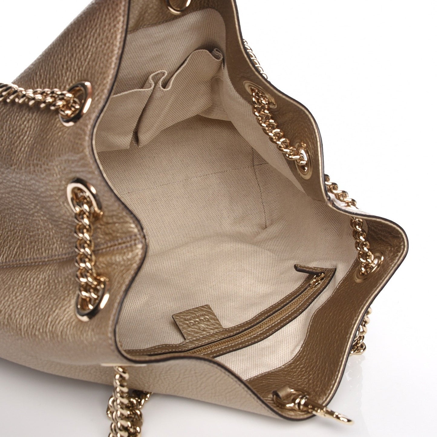 GUCCI METALLIC CALFSKIN MEDIUM SOHO CHAIN SHOULDER BAG