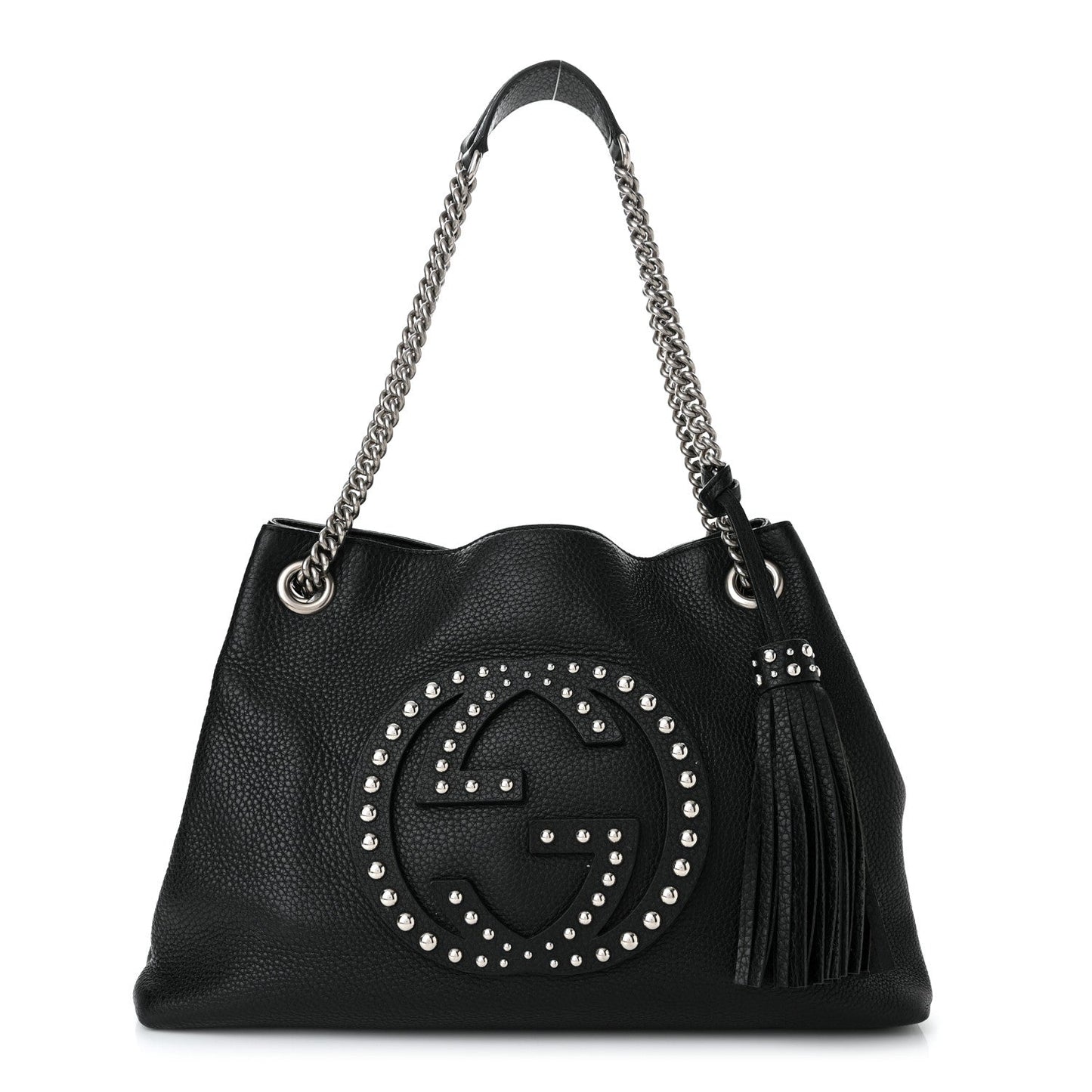 GUCCI PEBBLED CALFSKIN LEATHER STUDDED MEDIUM SOHO BAG