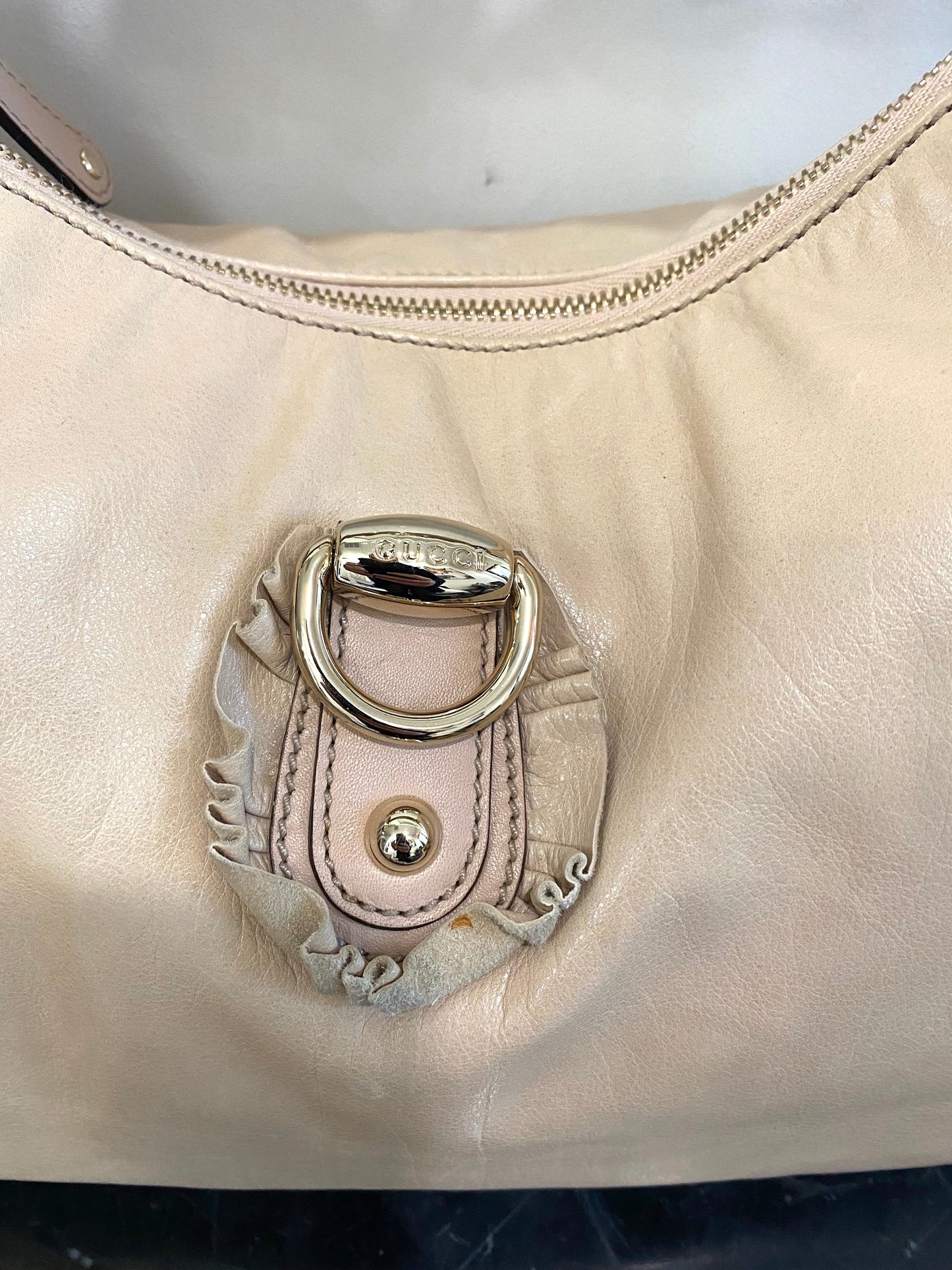 GUCCI SABRINA RUFFLE LEATHER HOBO BAG