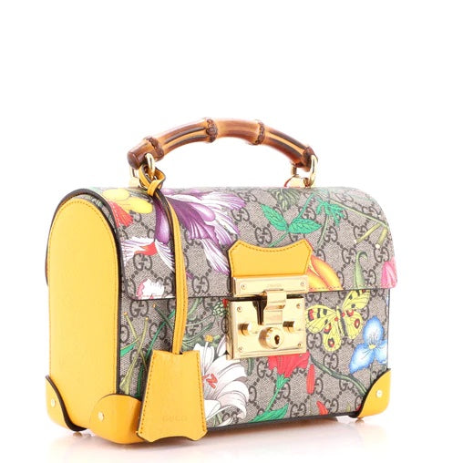 GUCCI GG SUPREME MONOGRAM FLORA BAMBOO PADLOCK BAG