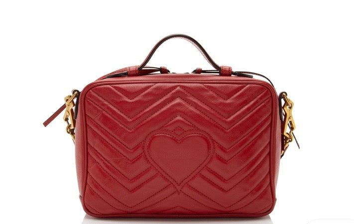 GUCCI MATELASSE LEATHER GG MARMONT ZIP AROUND TOP WITH GUITAR STRAP