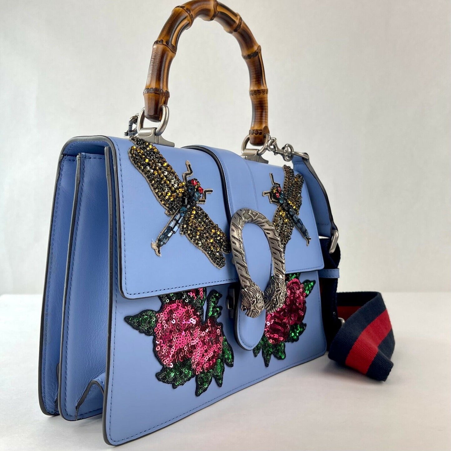 GUCCI CALFSKIN BAMBOO WEB DIONYSUS TOP HANDLE BAG