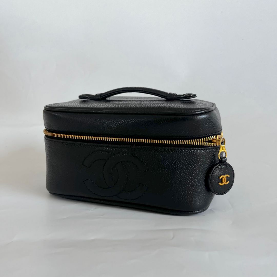 Chanel Black Caviar Leather Vanity Vintage Top Handle Bag