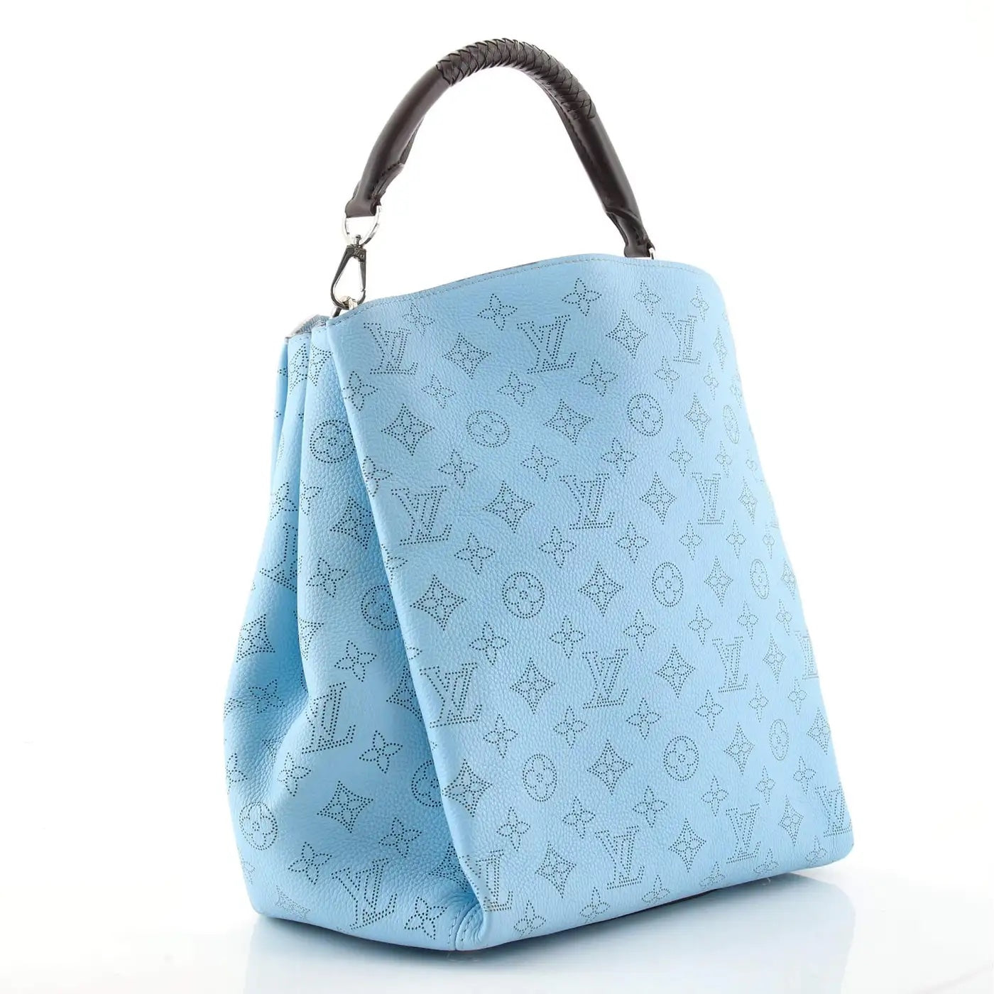 LOUIS VUITTON MONOGRAM MAHINA LEATHER BABYLONE PM BAG IN ICE BLUE