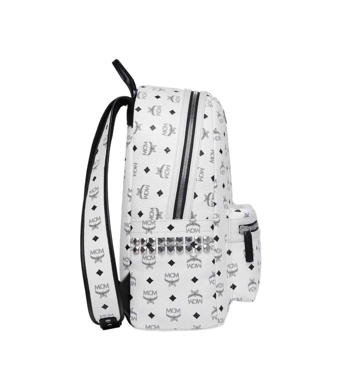 MCM STARK SIDE STUDS VISETOS WHITE BACKPACK