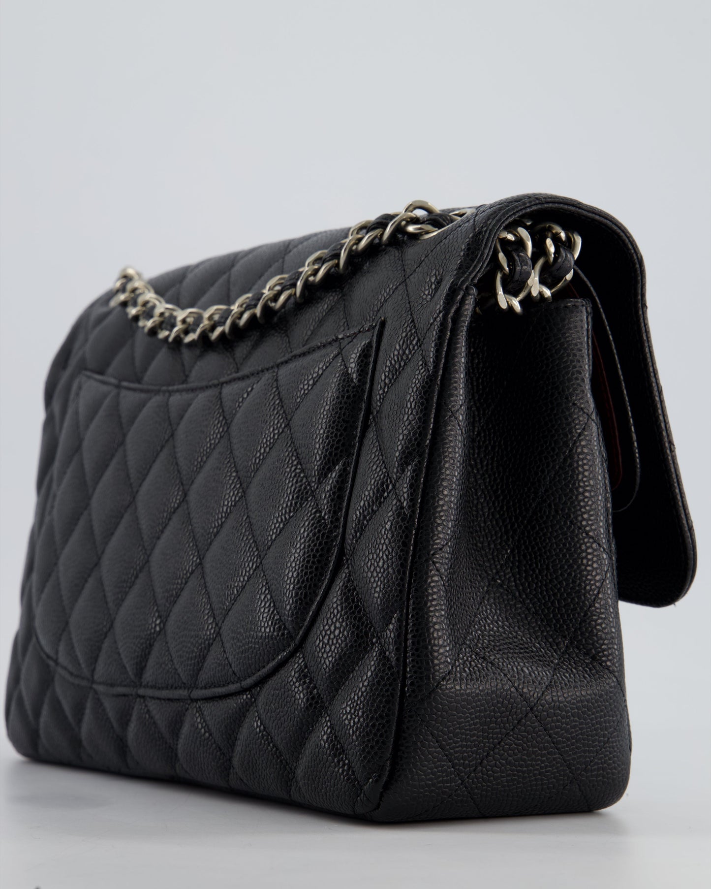 Chanel Black Jumbo Classic Double Flap Bag in Caviar Leather with Silver Hardware