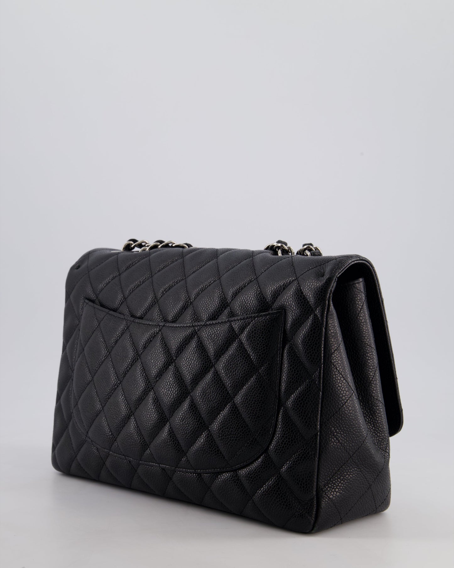 Chanel Black Jumbo Classic Single Flap Bag in Caviar Leather with Silver Hardware