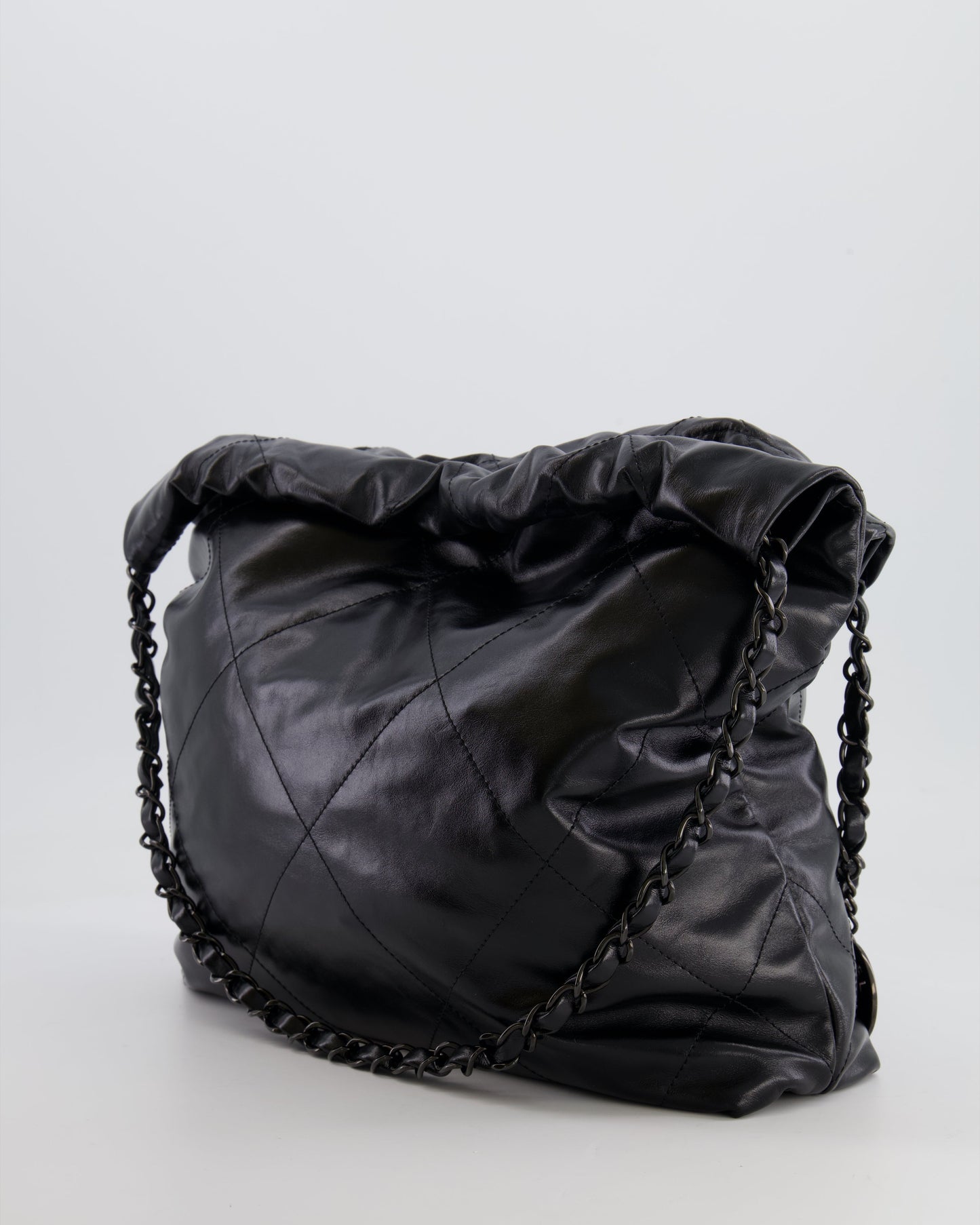 Chanel 22 Small Hobo Bag in Black Calfskin Leather with So Black Hardware