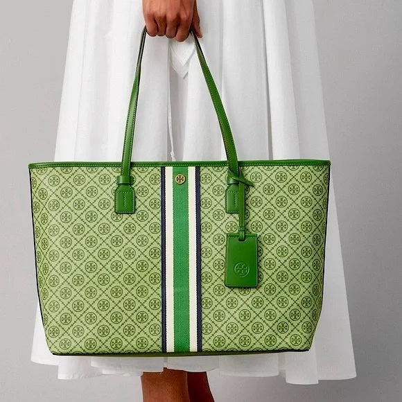 TORY BURCH T MONOGRAM COATED CANVAS TOTE BAG