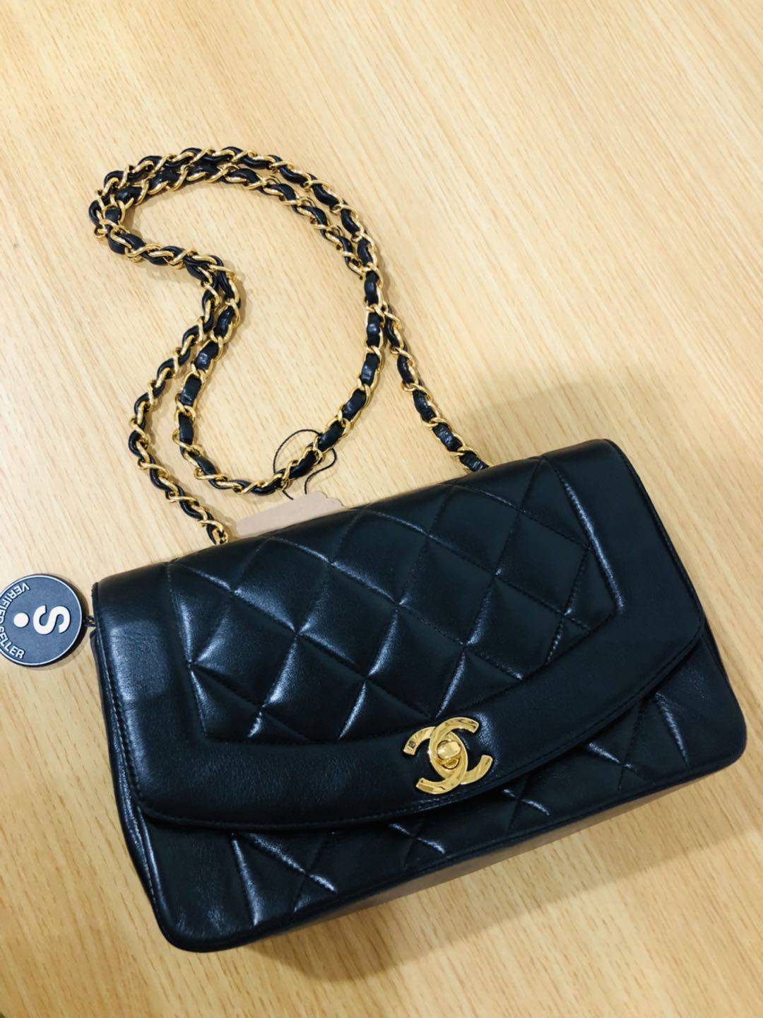 Chanel Black Lambskin Diana Flap Bag Medium Size