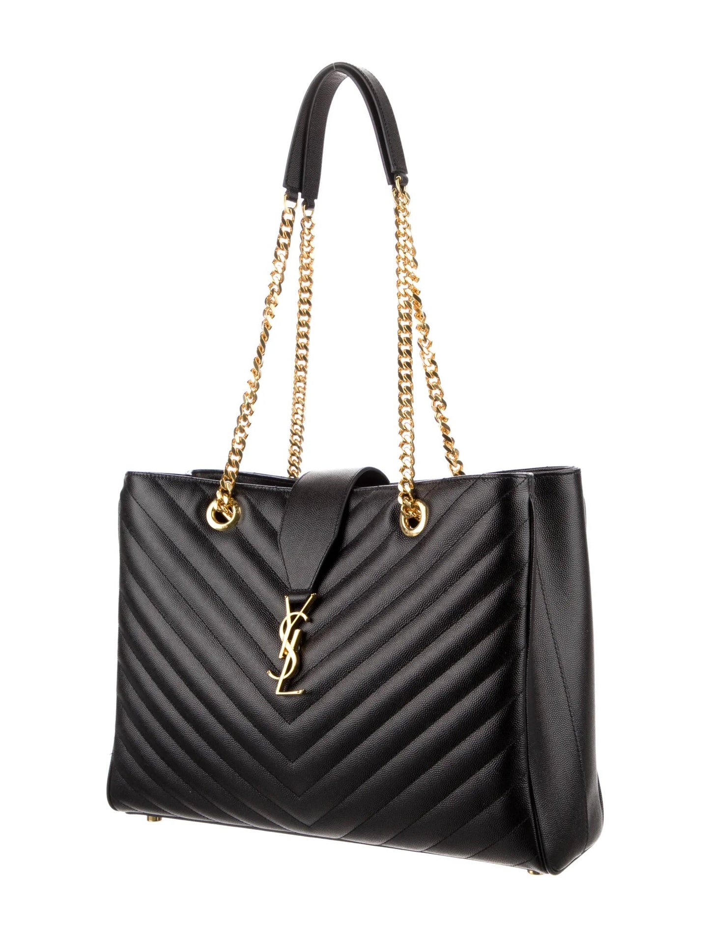 YSL GRAIN DE POUDRE MATELASSE CHEVRON MONOGRAM SHOPPING TOTE