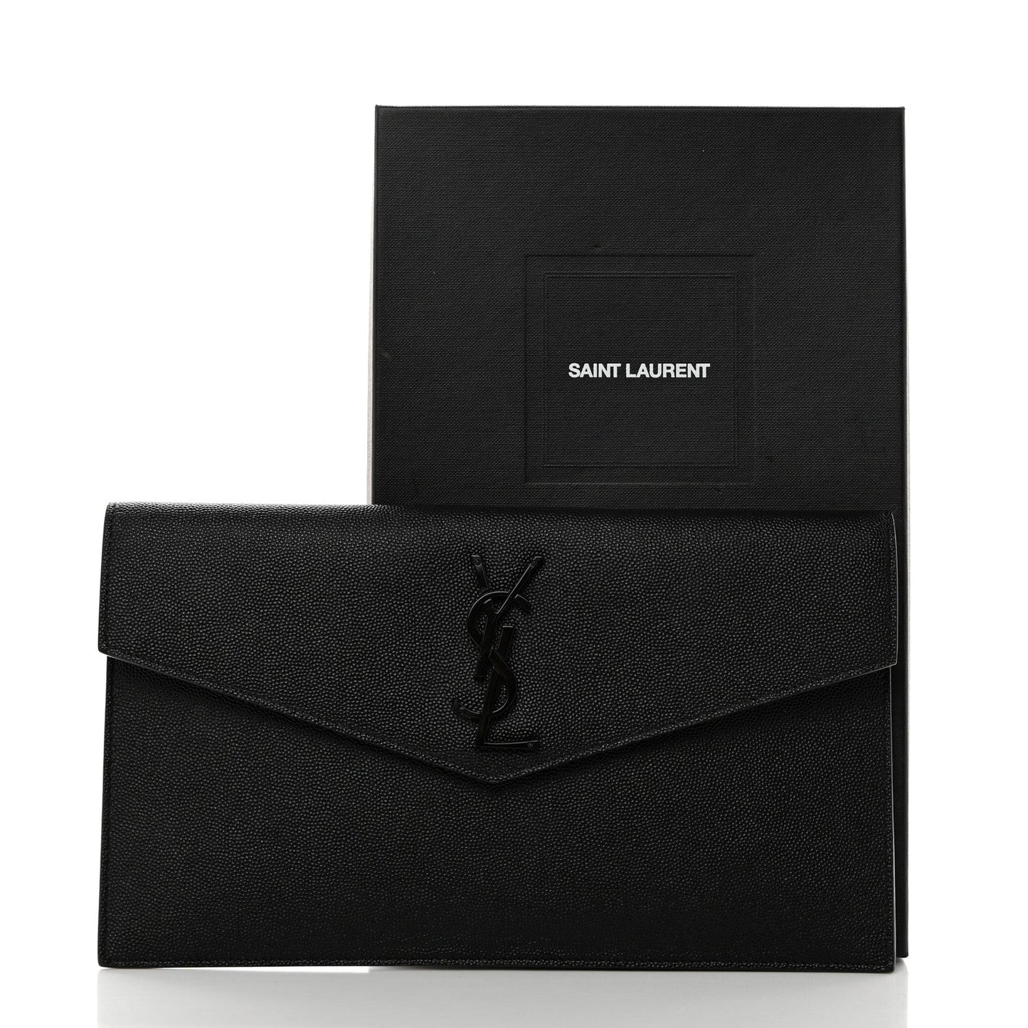 YSL GRAIN DE POUDRE EMBOSSED LEATHER UPTOWN CLUTCH BAG