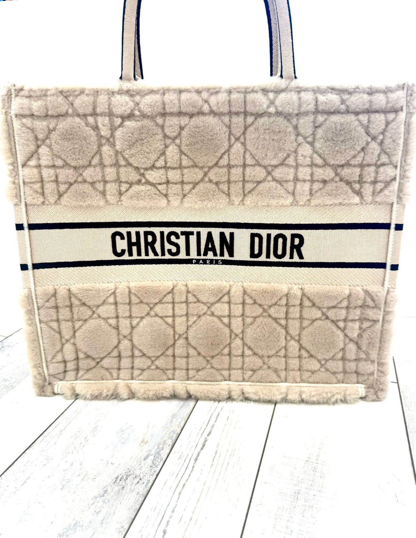 DIOR LAMBSKIN SHEARLING CANNAGE LARGE BOOK TOTE BAG