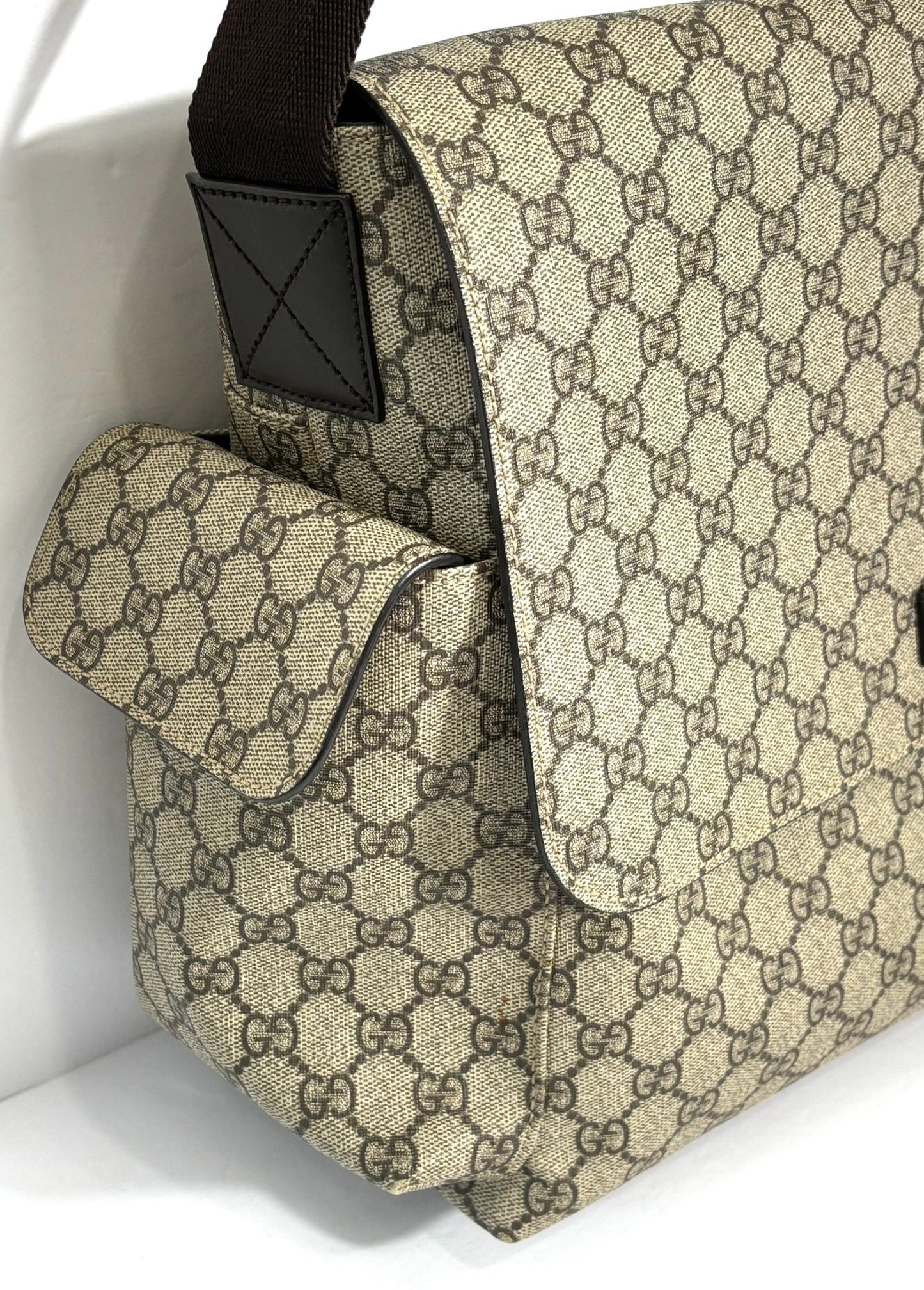GUCCI BEIGE/BROWN GG SUPREME CANVAS PLUS DIAPER BAG