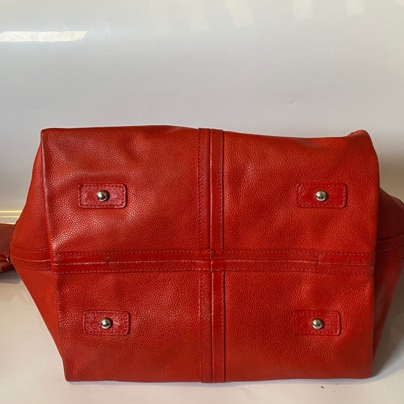 Chanel Large Red Leather Tote Bag with Chain Straps