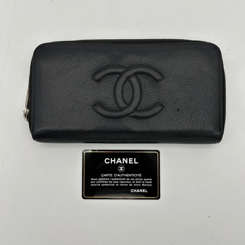 Chanel Black Leather Zip Around Clutch Wallet