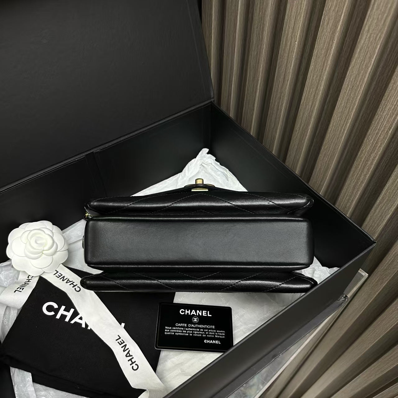 Chanel Black Leather Envelope Flap Bag Medium 2018