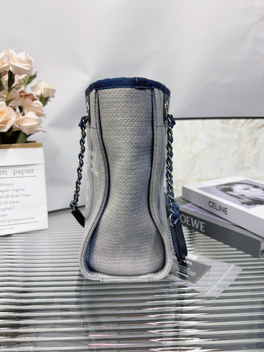 Chanel Deauville Tote Gray Canvas Shoulder Bag