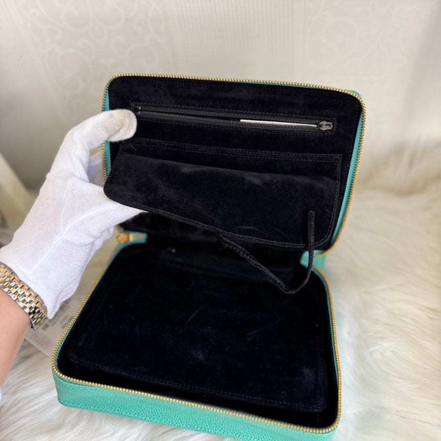 Chanel Jumbo COCO Mark Pouch Turquoise Leather Clutch