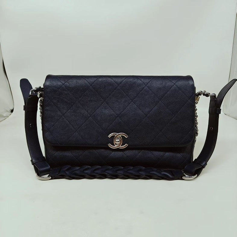 Chanel Black Calfskin Caviar Crossbody Bag