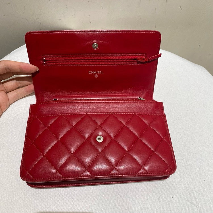 Chanel Preloved CF WOC Red Lambskin Leather Clutch