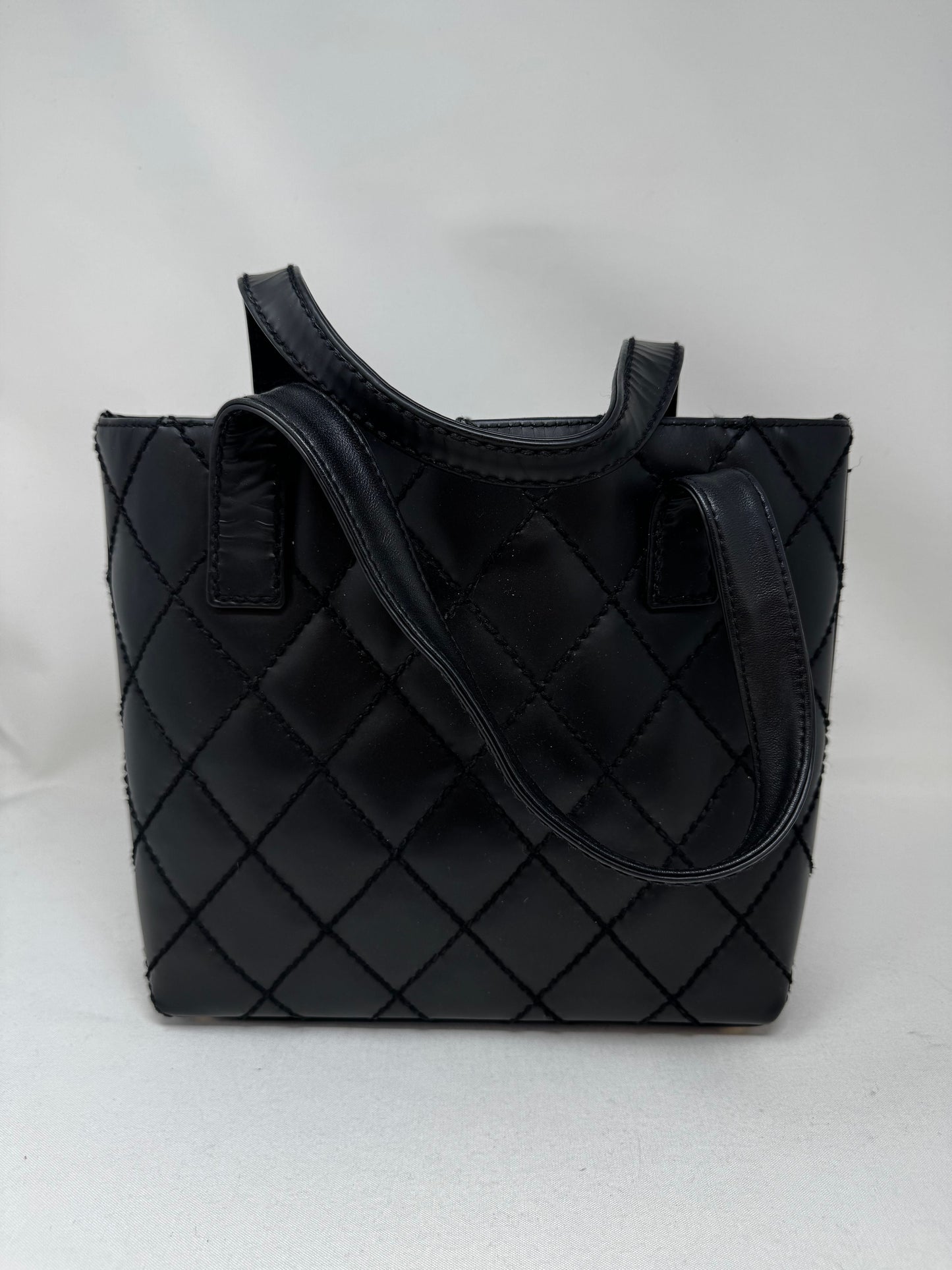 CHANEL Calfskin Quilted Small Surpique Stitch Tote Black B20-72