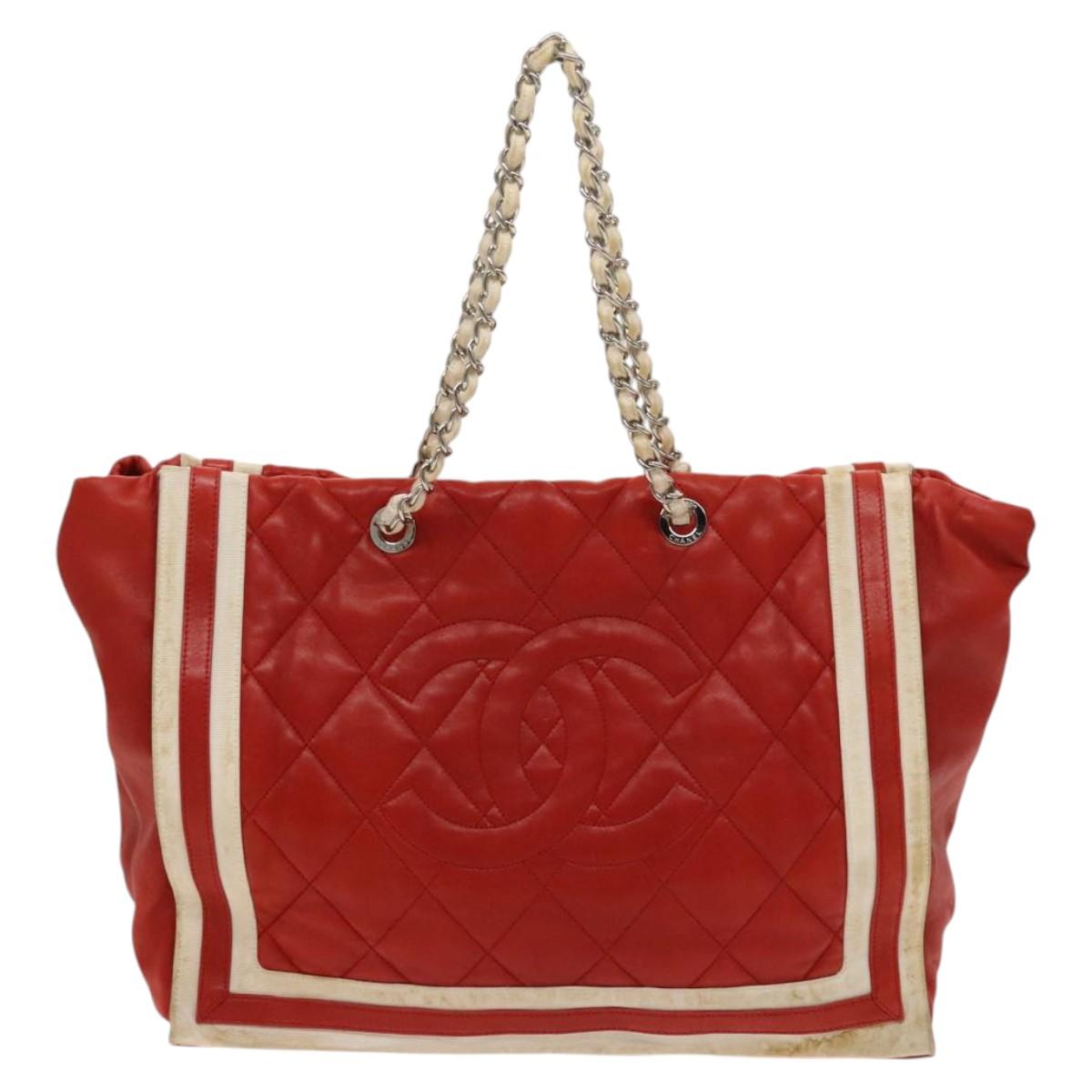 Chanel Coco Mark Red Leather Tote Bag