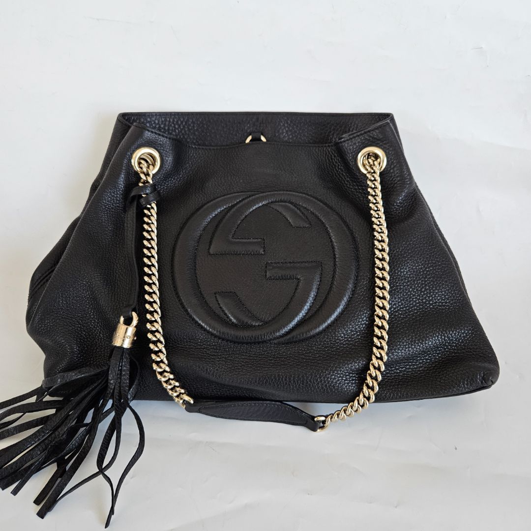Gucci Black Leather Medium Soho Chain Tote