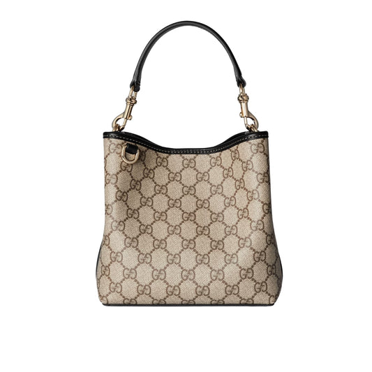 GUCCI GG EMBLEM SMALL BUCKET BAG BEIGE AND DARK BROWN 20CM 815118 FAD6L 9741