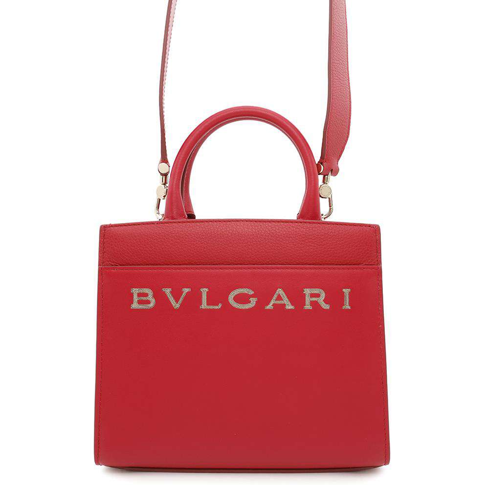 BVLGARI Logo Tote Bag Red291656 Leather Size Small