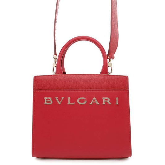 BVLGARI Logo Tote Bag Red291656 Leather Size Small