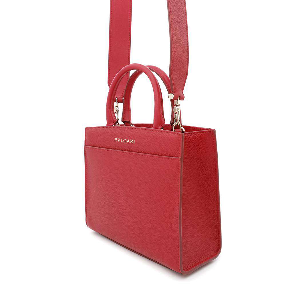 BVLGARI Logo Tote Bag Red291656 Leather Size Small
