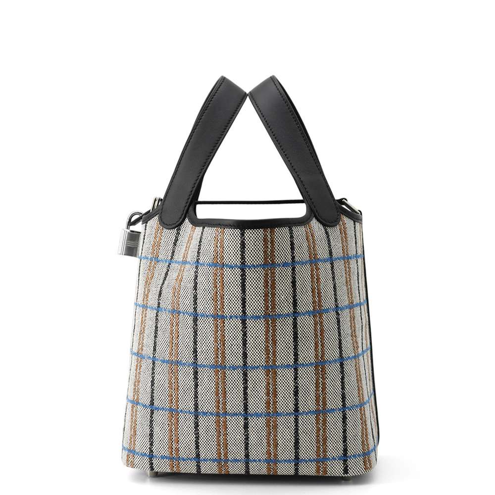 HERMES Picotin Lock Black/Ecru/Fauve/Blue Zanzibar Swift Leather Toile H Size PM