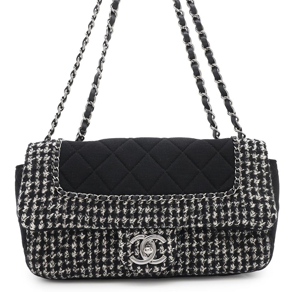 CHANEL Matelasse ChainShoulder Black/WhiteA92533 Tweed Cotton Jersey