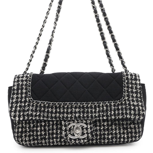 CHANEL Matelasse ChainShoulder Black/WhiteA92533 Tweed Cotton Jersey