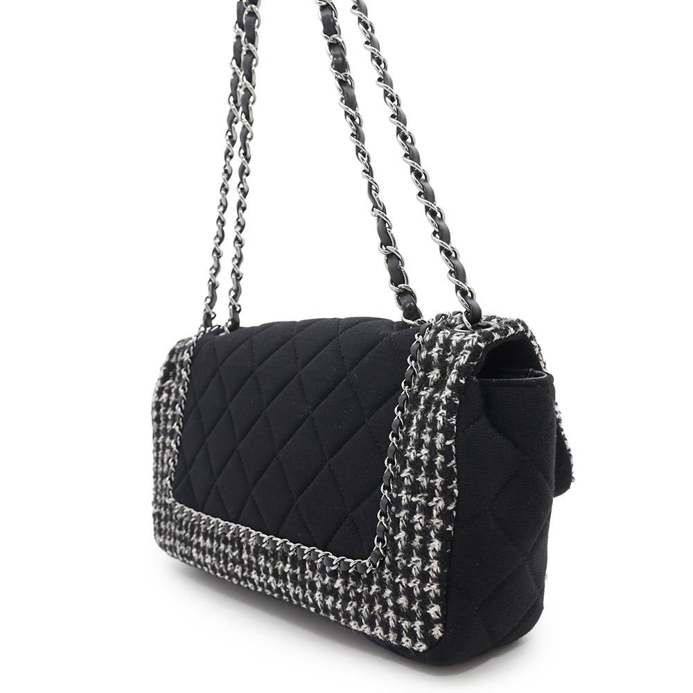 CHANEL Matelasse ChainShoulder Black/WhiteA92533 Tweed Cotton Jersey