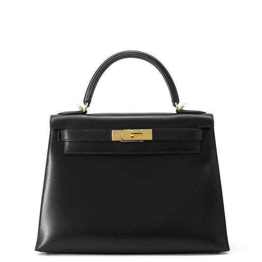 HERMES Kelly Black Box Calf Leather Size 28