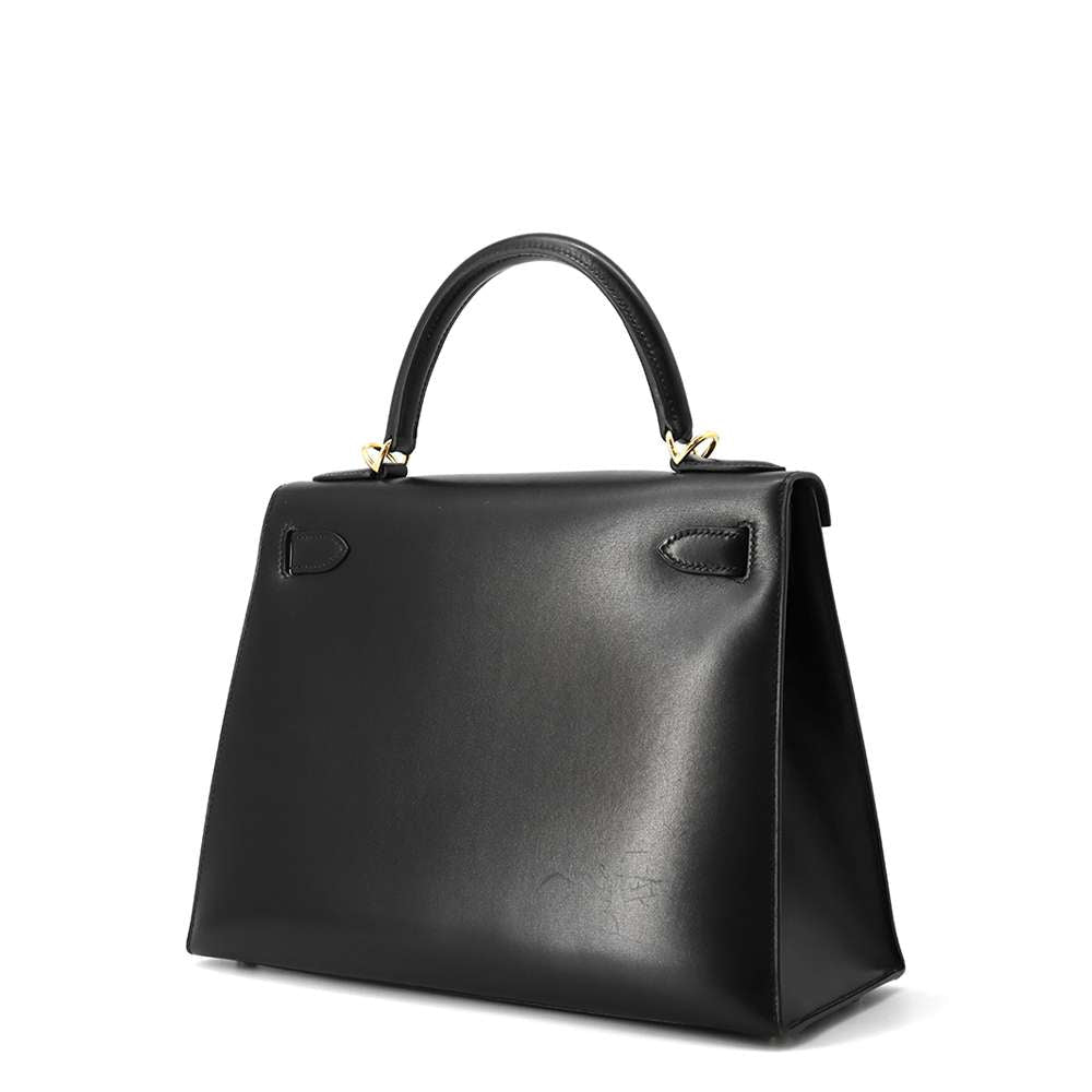 HERMES Kelly Black Box Calf Leather Size 28