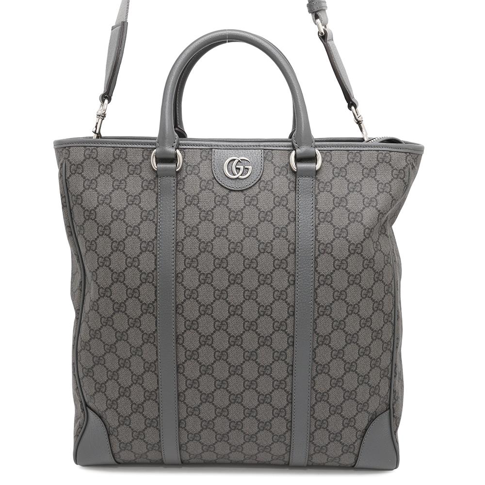 GUCCI Offdia 2WAY Tote Bag Gray763316 GG SupremeCanvas Leather Size Medium