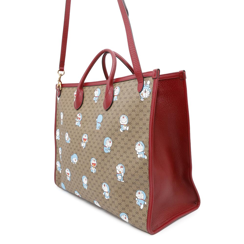 GUCCI Doraemon Collaboration Mini GG Supreme 2way Tote Bag Brown/Red653952 Mini GG Supreme Canvas Leather