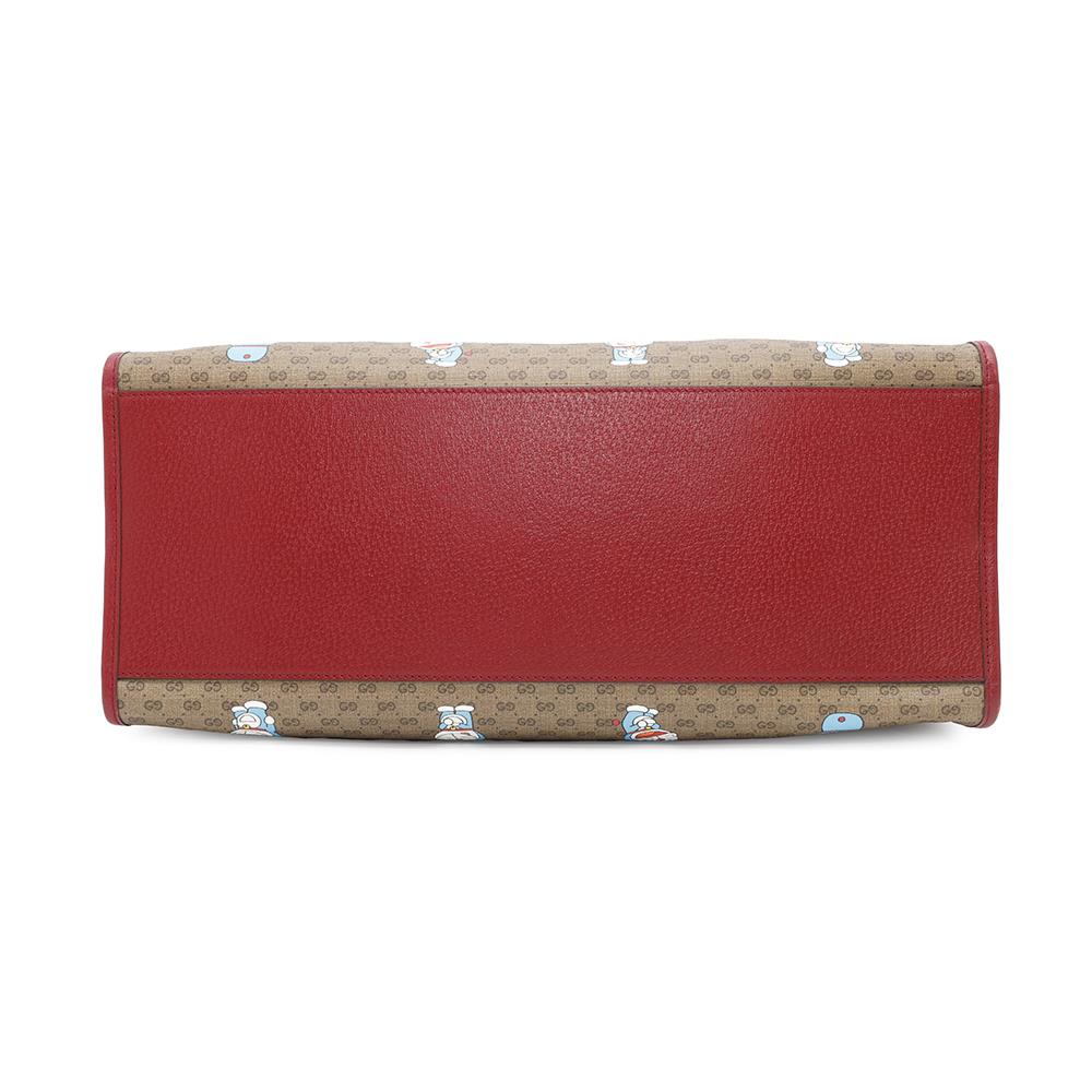 GUCCI Doraemon Collaboration Mini GG Supreme 2way Tote Bag Brown/Red653952 Mini GG Supreme Canvas Leather