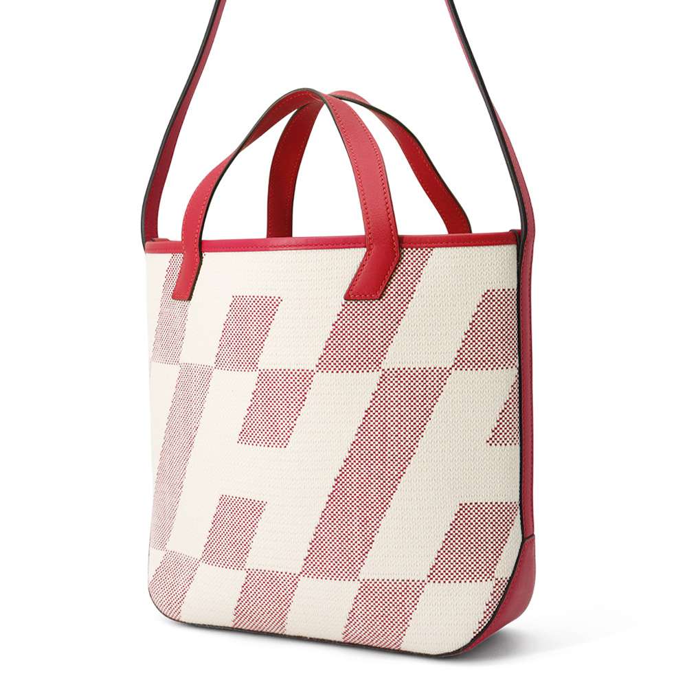 HERMES H Ambie Tote Bag Framboise/Ecru Toile H Swift Leather Size PM