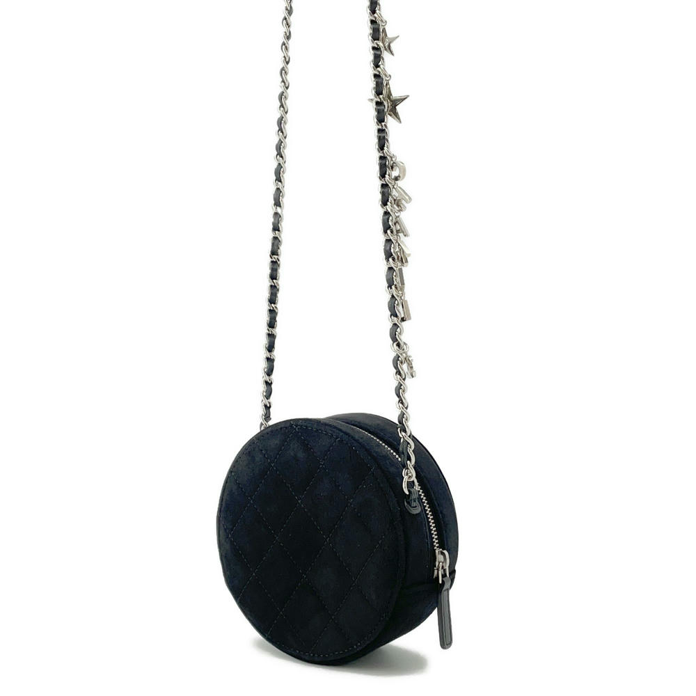 CHANEL Matelasse Star Motif Round ChainShoulder Black suede