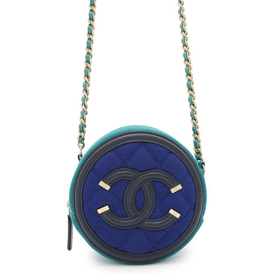 CHANEL CCFiligree Round ChainShoulder Bag Blue/GreenAP0365 Cotton