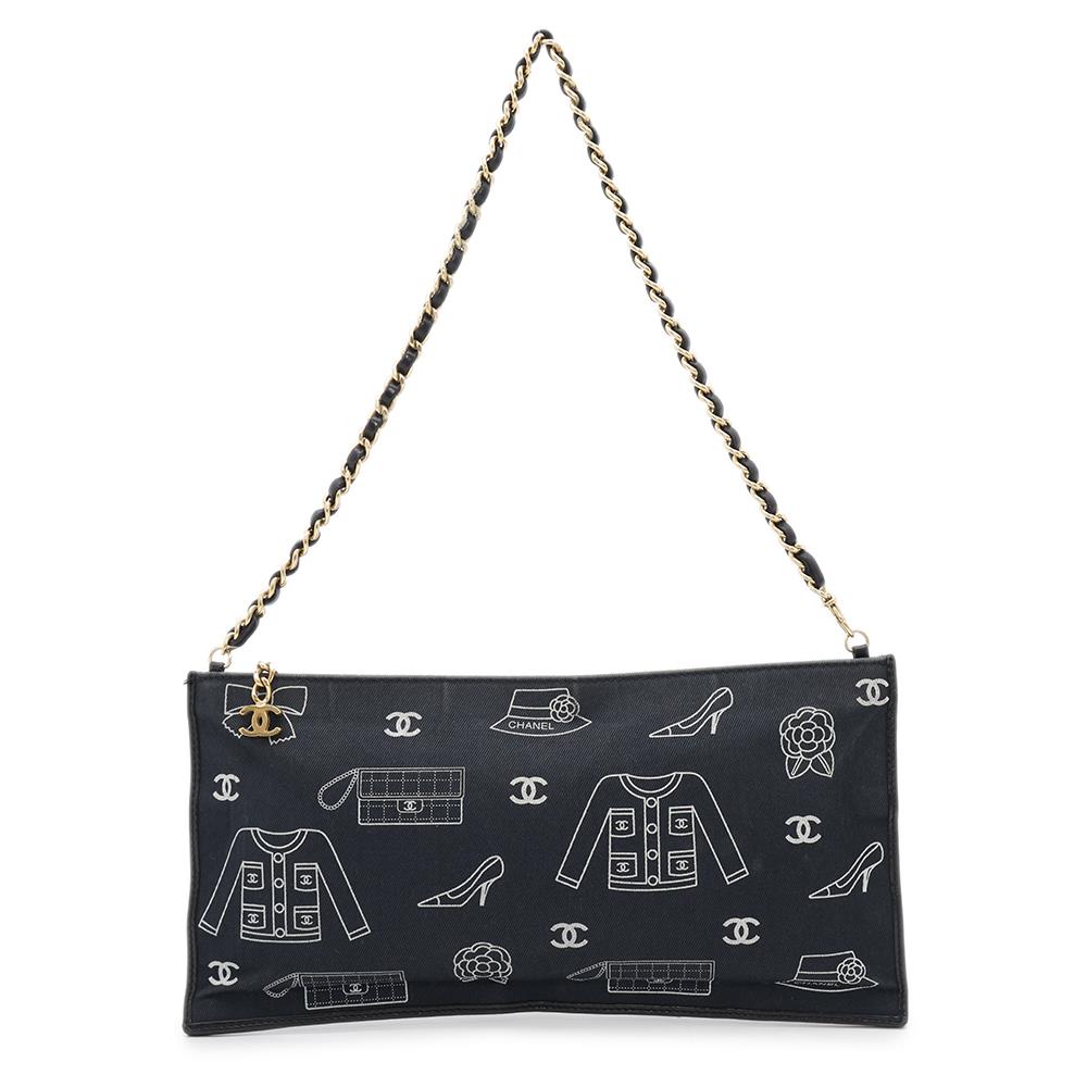 CHANEL Icon ChainPouch Navy Cotton