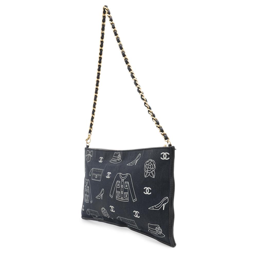 CHANEL Icon ChainPouch Navy Cotton