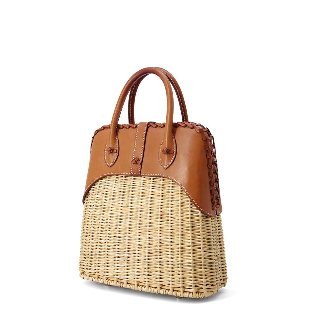 HERMES Bolit Picnic Natural/Fauve Willow Barenia Leather Size 24