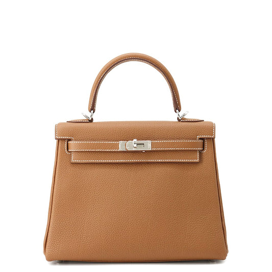 HERMES Kelly Retourne Gold Togo Leather Size 25